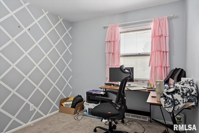 office space with carpet flooring