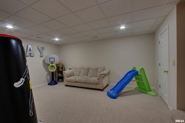 recreation room featuring carpet flooring