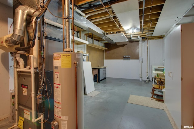 basement featuring water heater