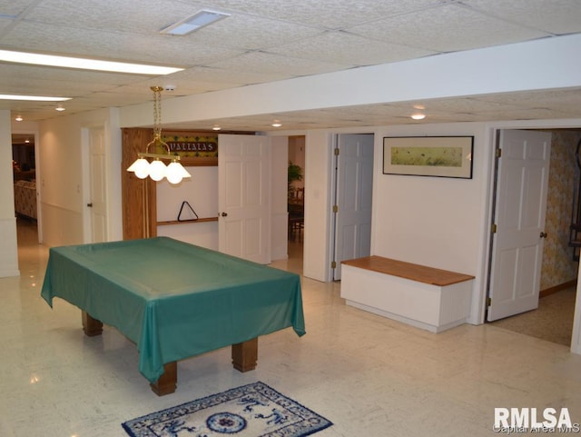 playroom featuring billiards and recessed lighting