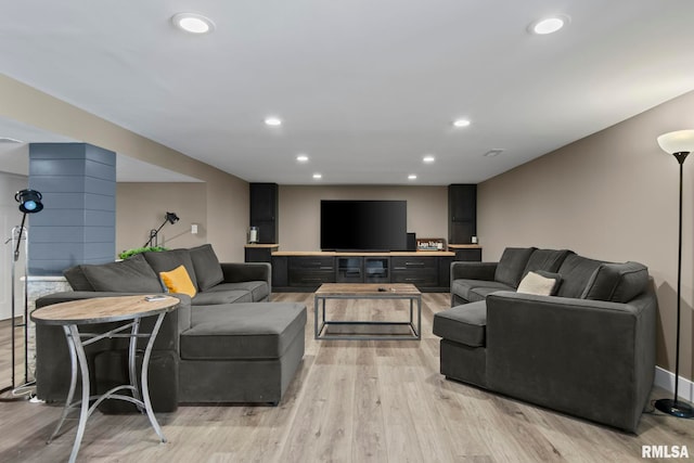 living room featuring light wood-type flooring