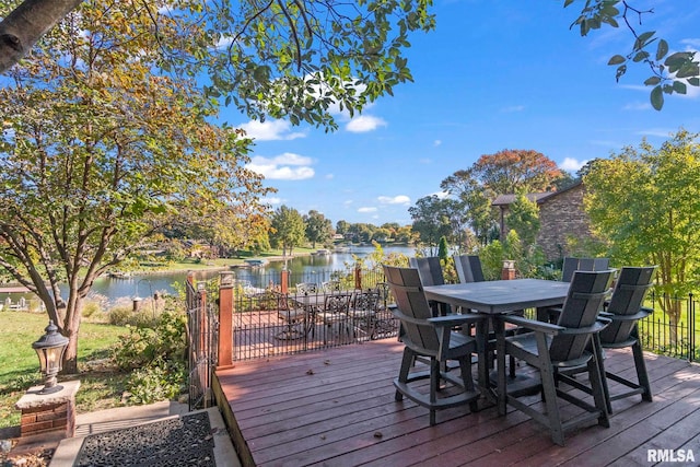 wooden deck with a water view