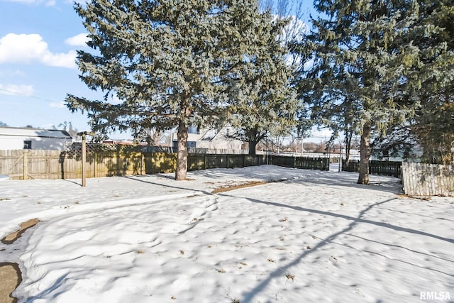 view of yard layered in snow