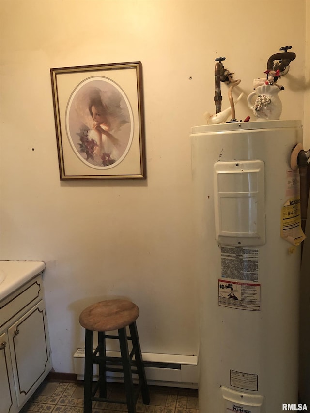 interior space featuring water heater and vanity