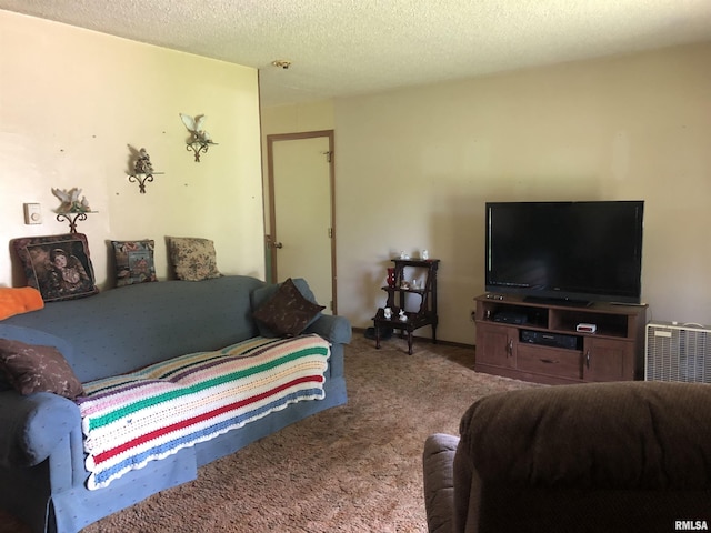 bedroom with a textured ceiling and carpet flooring