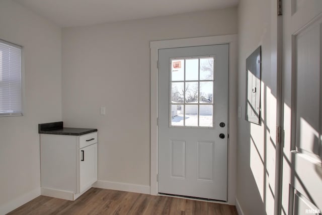 doorway to outside with wood-type flooring