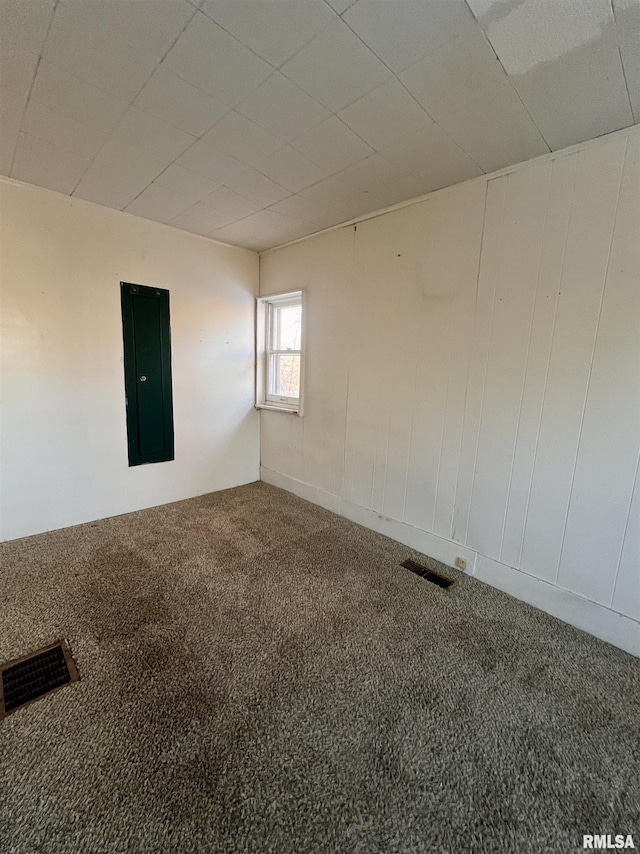 spare room with electric panel and carpet