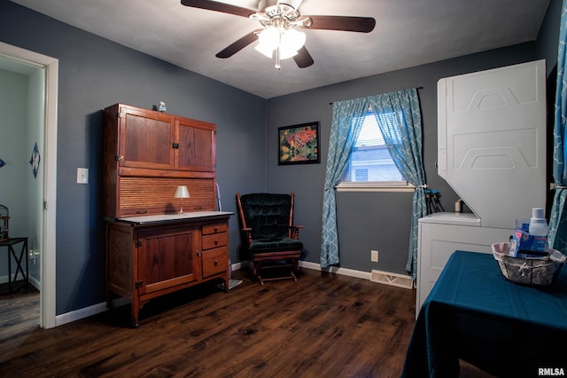 office with ceiling fan and dark hardwood / wood-style flooring