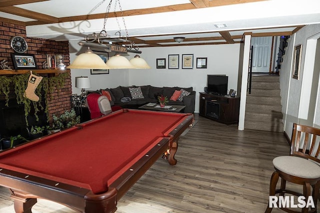 game room featuring hardwood / wood-style floors and billiards