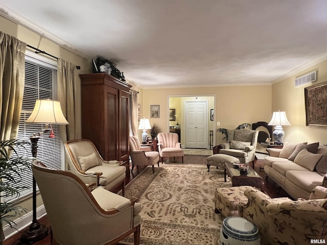 living room featuring ornamental molding