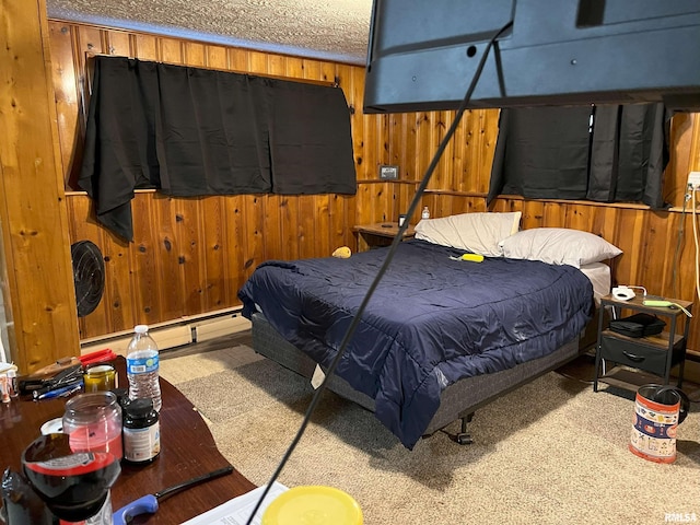 238 E Prairie St, Roodhouse, IL 62082 - carpeted bedroom with wooden walls and a textured ceiling