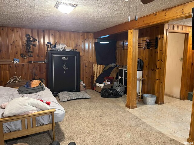 238 E Prairie St, Roodhouse, IL 62082 - interior space with light colored carpet, a textured ceiling, and wooden walls