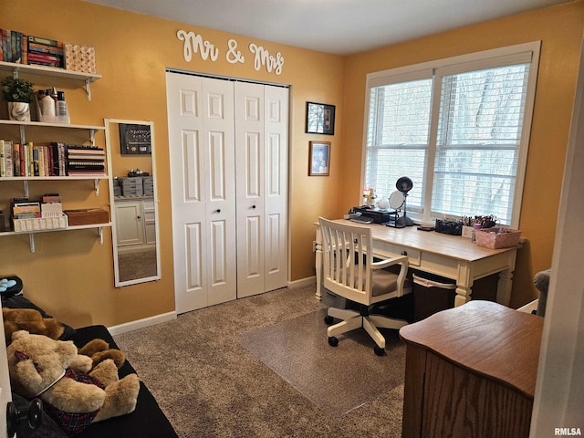 view of carpeted home office