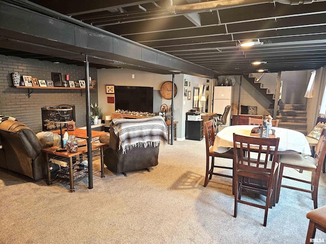 basement with light colored carpet