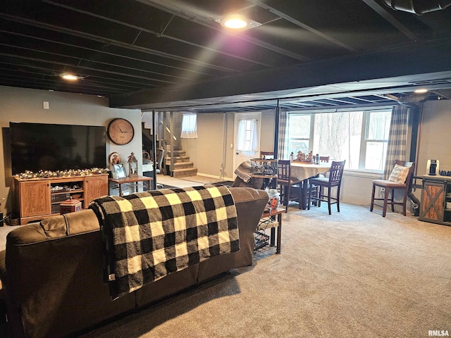 living room featuring carpet