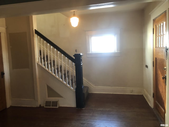 foyer entrance featuring dark hardwood / wood-style floors