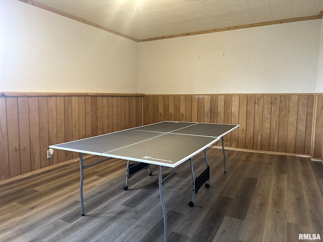 playroom with dark wood-type flooring