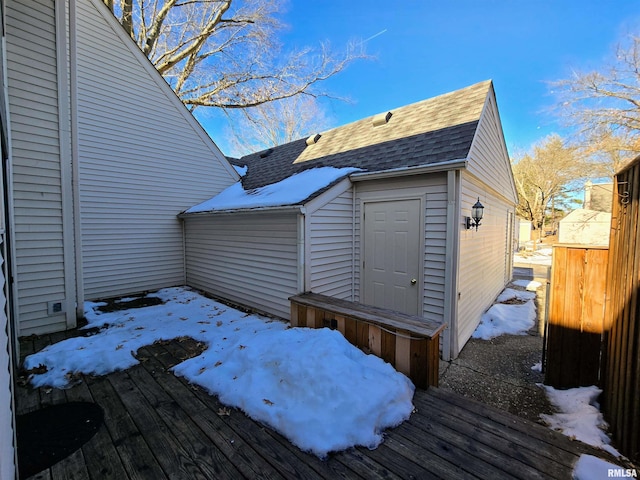 view of snow covered deck