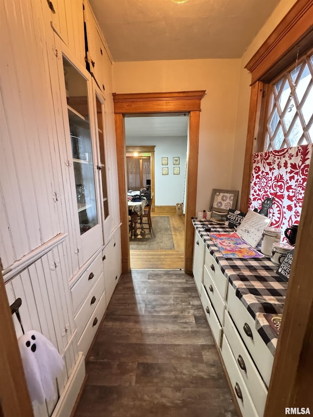 mudroom with dark hardwood / wood-style floors