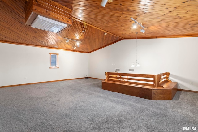 34187 E 6th Rd, Pawnee, IL 62558 - additional living space with wood ceiling, vaulted ceiling, baseboards, and carpet floors