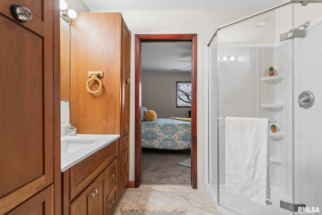 34187 E 6th Rd, Pawnee, IL 62558 - ensuite bathroom with marble finish floor, vanity, and a stall shower
