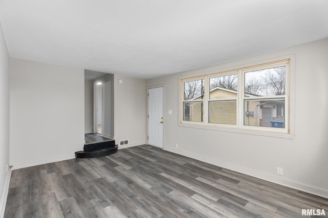 unfurnished living room with dark hardwood / wood-style flooring