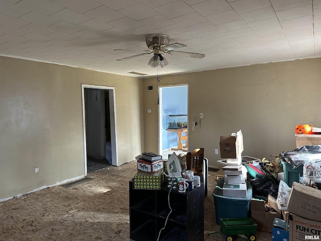 unfurnished dining area with ceiling fan