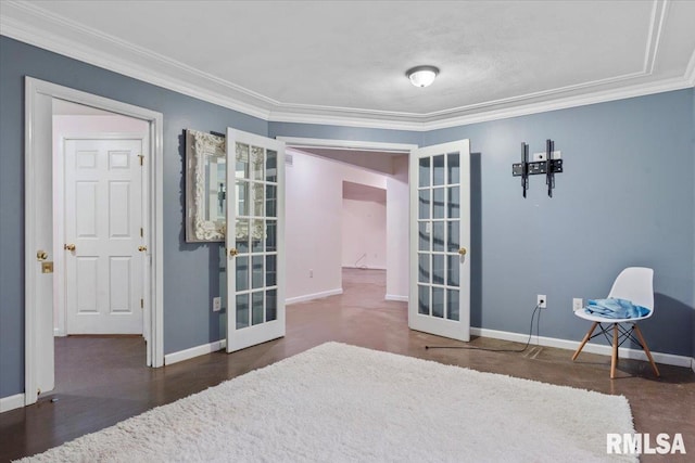 interior space featuring french doors and crown molding