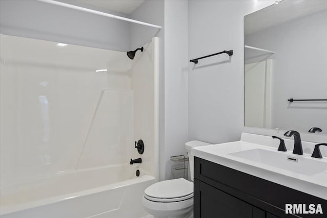 full bathroom featuring vanity, toilet, and shower / bathing tub combination