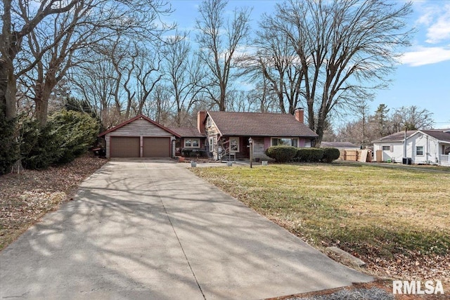 single story home with a garage and a front yard