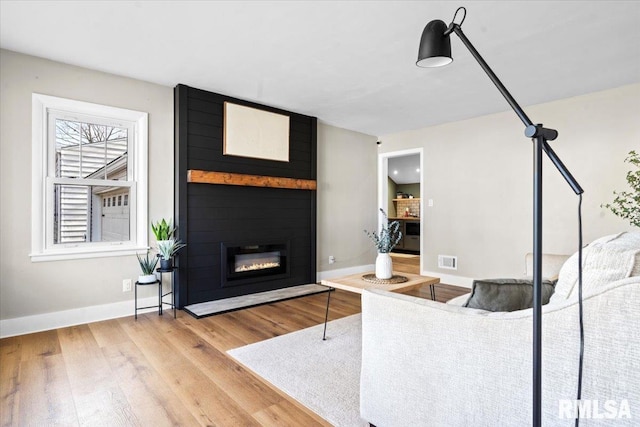 living room featuring a fireplace and light hardwood / wood-style floors