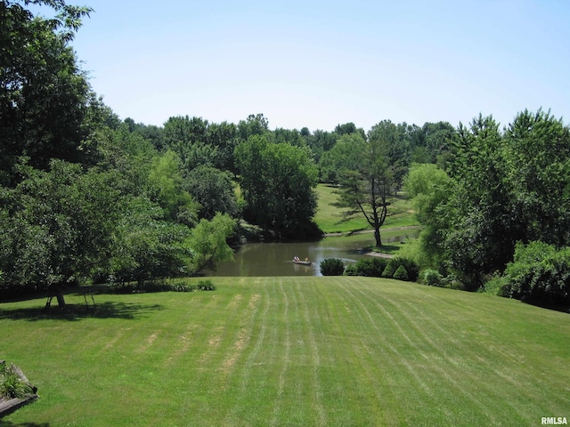 view of yard with a water view