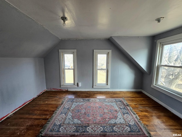 additional living space with vaulted ceiling and dark hardwood / wood-style floors