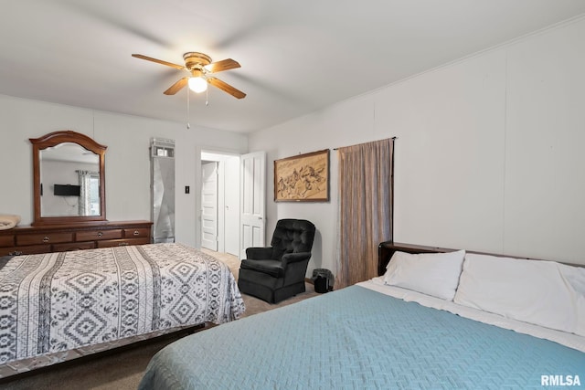 bedroom featuring carpet flooring and ceiling fan