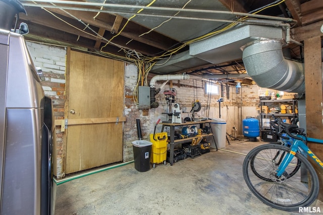 basement featuring a workshop area