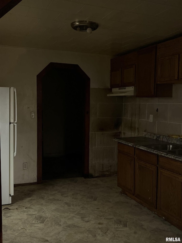 kitchen with white fridge