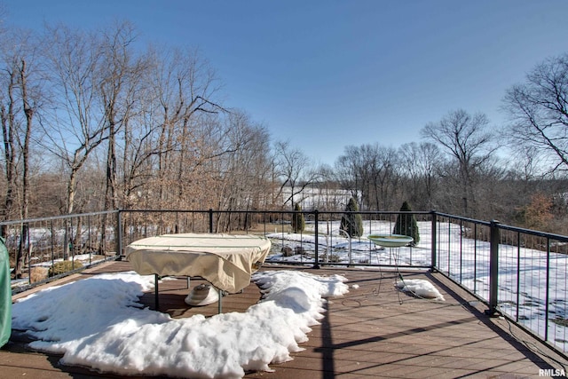 view of snow covered deck