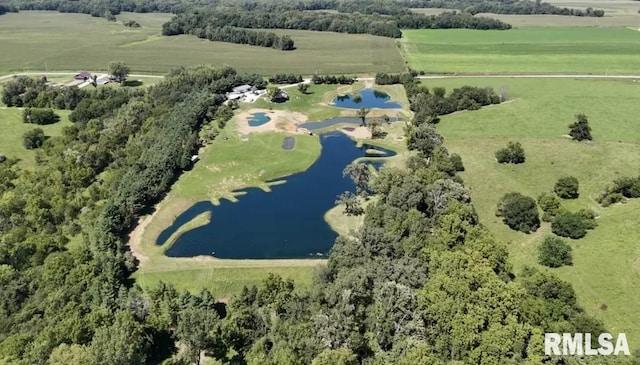 aerial view with a rural view and a water view