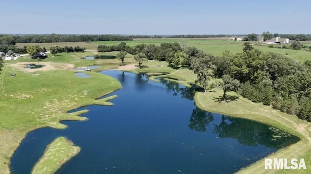 birds eye view of property with a rural view and a water view