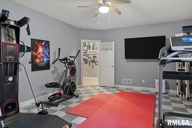 exercise area featuring ceiling fan