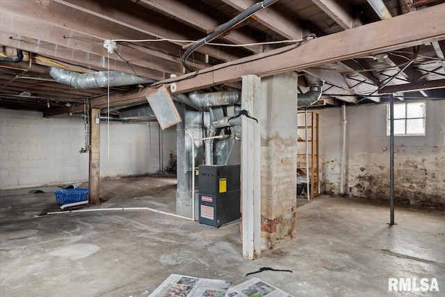 basement featuring heating unit