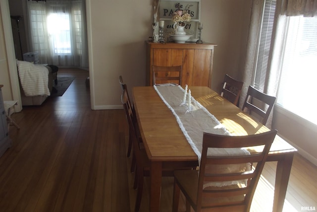 dining room featuring dark wood-type flooring and plenty of natural light