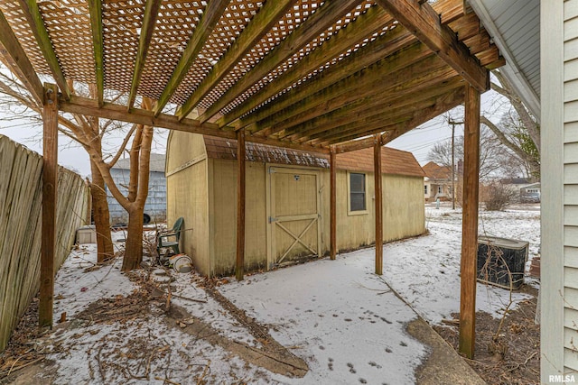 exterior space with a storage shed