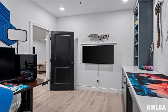 interior space with recessed lighting and light wood-style floors