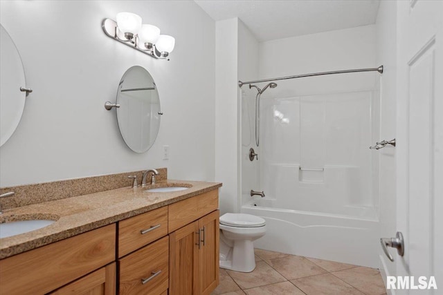 full bathroom with shower / bath combination, tile patterned flooring, a sink, and toilet