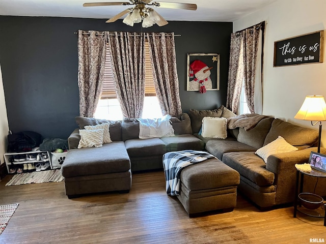 102 W Lorton St, Roodhouse, IL 62082 - living room with ceiling fan and wood finished floors