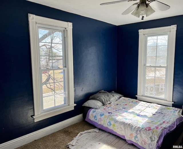 102 W Lorton St, Roodhouse, IL 62082 - carpeted bedroom with multiple windows, baseboards, and a ceiling fan
