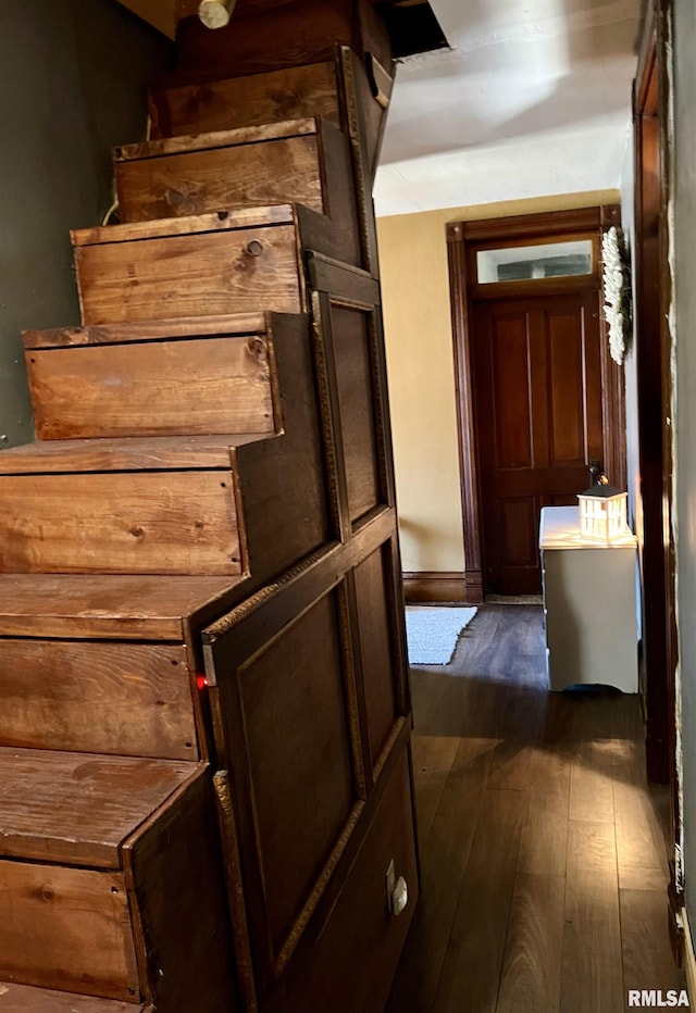 102 W Lorton St, Roodhouse, IL 62082 - stairway featuring hardwood / wood-style flooring