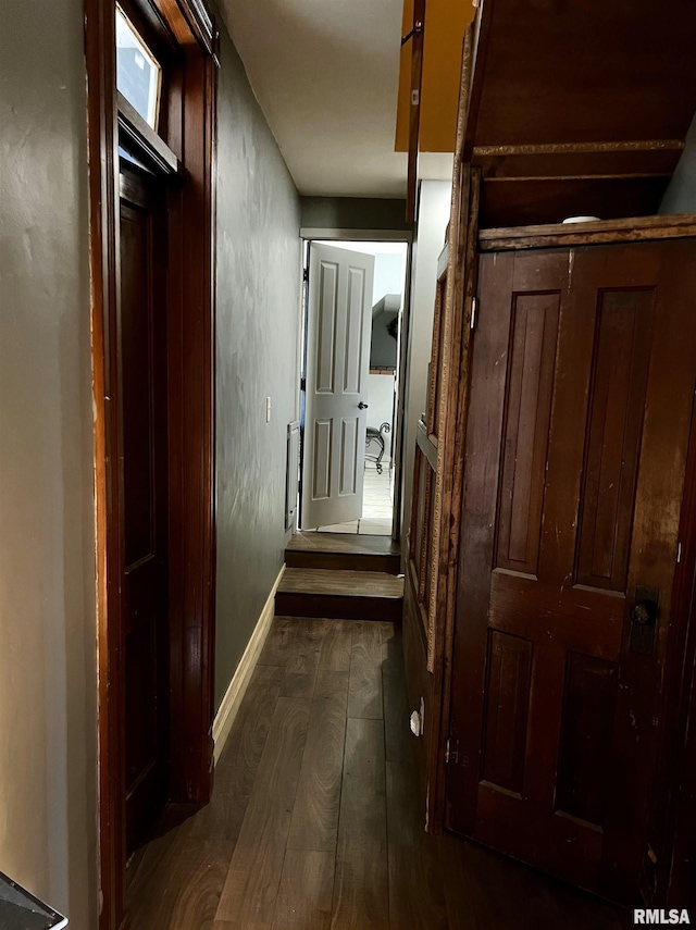 102 W Lorton St, Roodhouse, IL 62082 - hallway featuring dark wood-style floors and baseboards