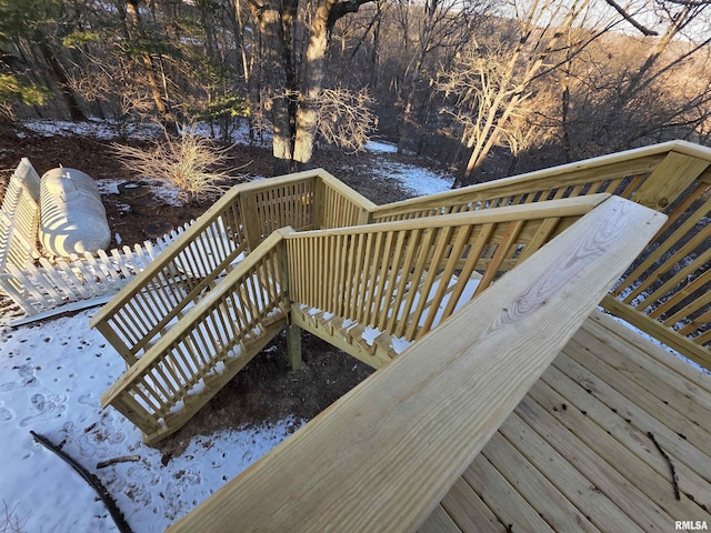 view of snow covered deck